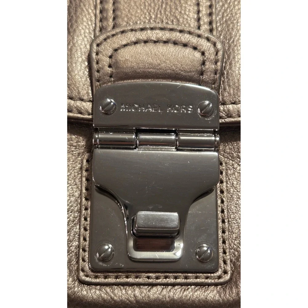 Michael Kors Rose Gold Metallic Leather Shoulder Bag Chain Strap Push Lock Small